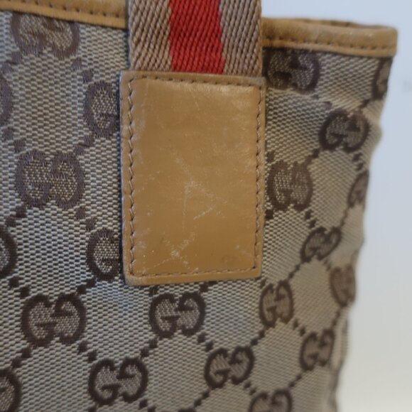 Authentic Gucci Taupe Brown Canvas Leather Shoulder Tote Handbag - Picture 7 of 16
